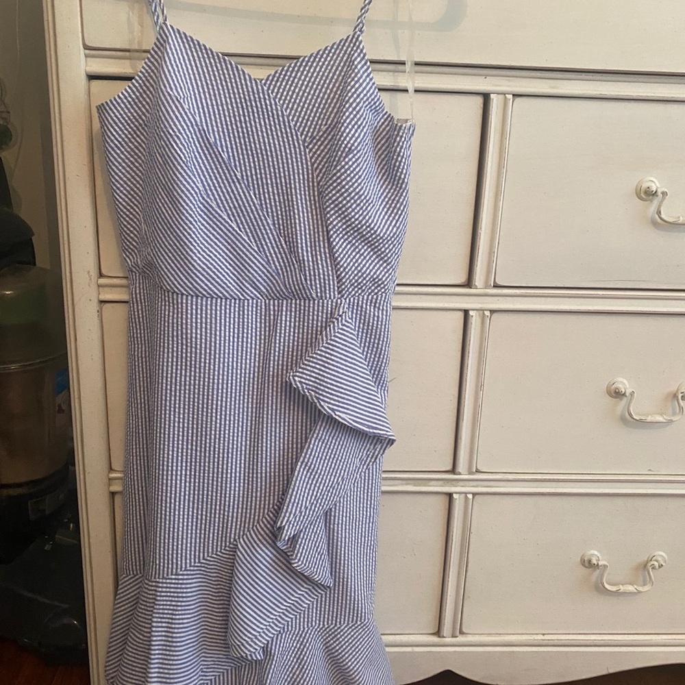 Girls blue seersucker dress
